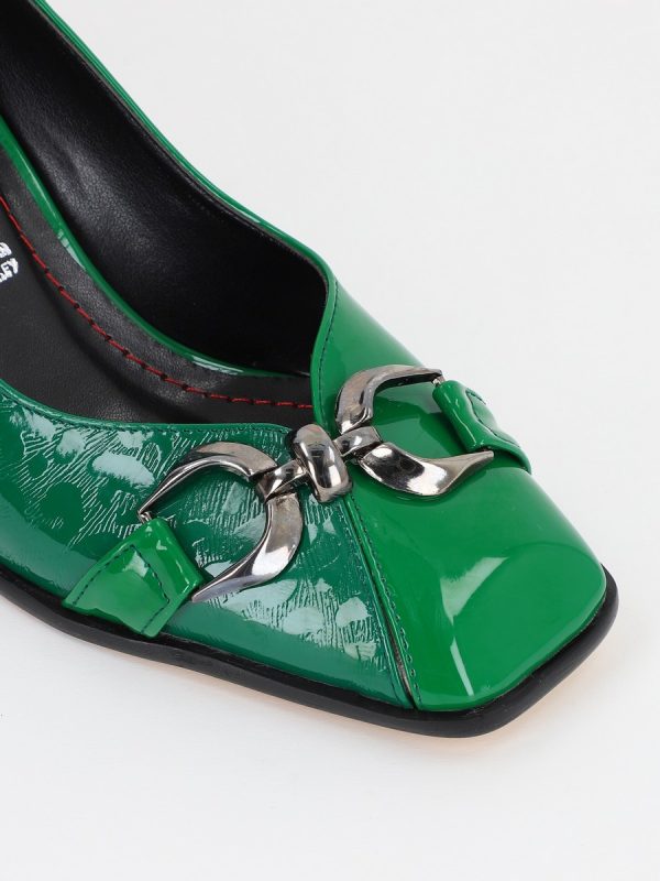 Pantofi Dama cu Toc din Piele Ecologica Varf Drept Verde - BS1253AY2309124 6