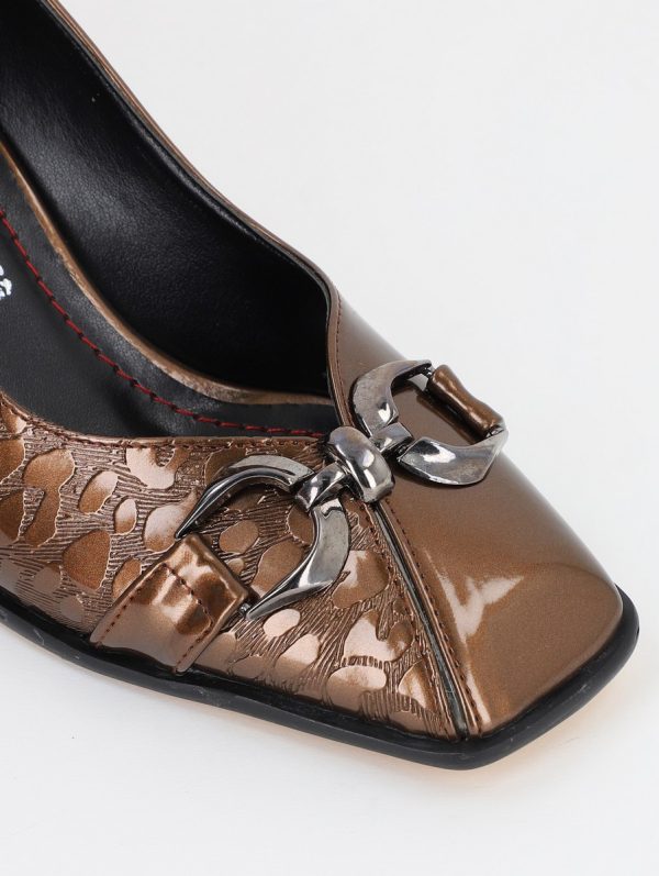 Pantofi Dama cu Toc din Piele Ecologica Varf Drept Bronz- BS1253AY2309122 6