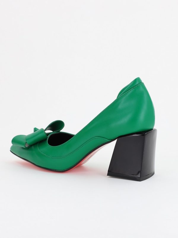 Pantofi Dama cu Toc Gros din Piele Eco cu Fundita Verde Mat - BS733PT2309213 6