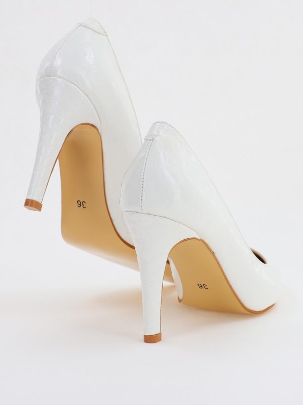 Pantofi Dama cu Toc subtire stiletto Alb cu model (BS799AY2309106) 5
