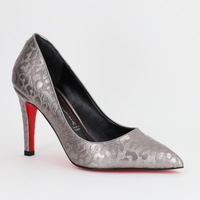 Incaltaminte Dama - Pantofi Dama cu Toc subtire stiletto argintiu cu model (BS799AY2309101)