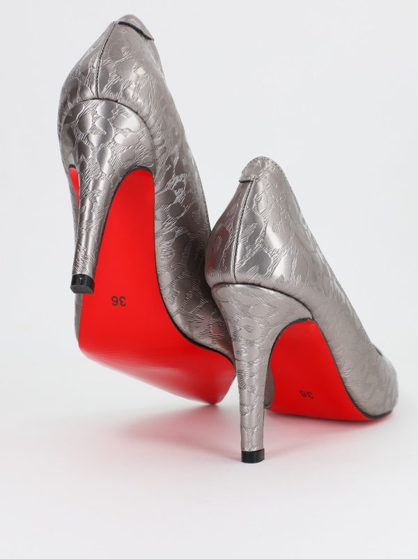 Pantofi Dama cu Toc subtire stiletto argintiu cu model (BS799AY2309101) 4