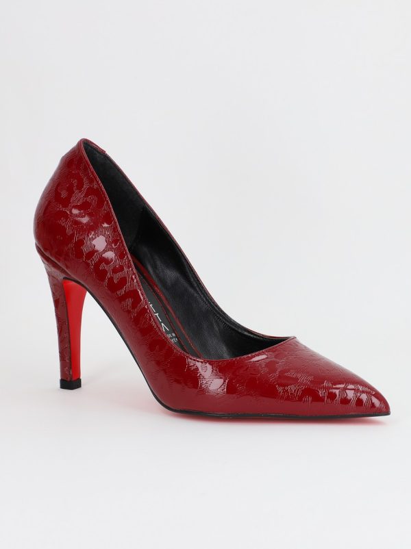 Incaltaminte Dama - Pantofi Dama cu Toc subtire stiletto Bordo cu model (BS799AY2309105)
