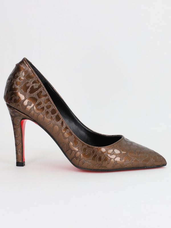 Pantofi Dama cu Toc subtire stiletto Bronz cu model (BS799AY2309103) 6
