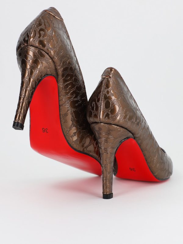 Pantofi Dama cu Toc subtire stiletto Bronz cu model (BS799AY2309103) 5