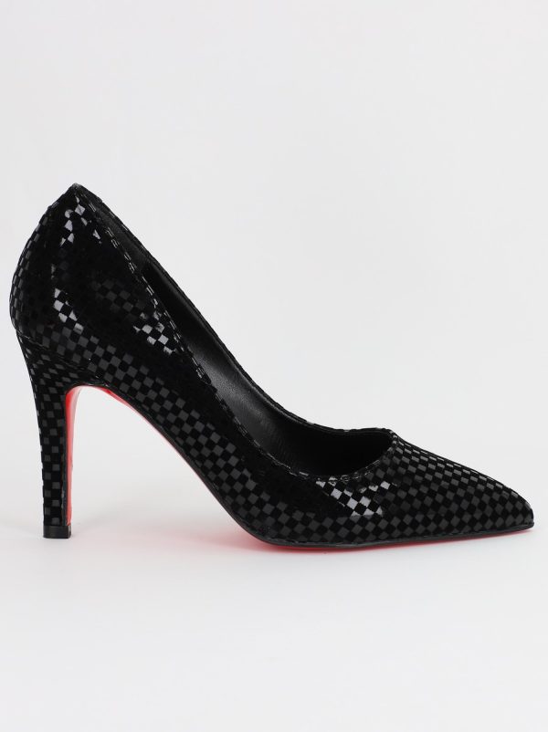 Pantofi Dama cu Toc subtire stiletto Negru cu model (BS799AY2309104) 7