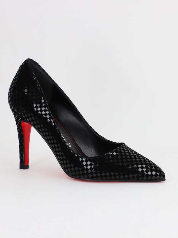 Incaltaminte Dama - Pantofi Dama cu Toc subtire stiletto Negru cu model (BS799AY2309104)