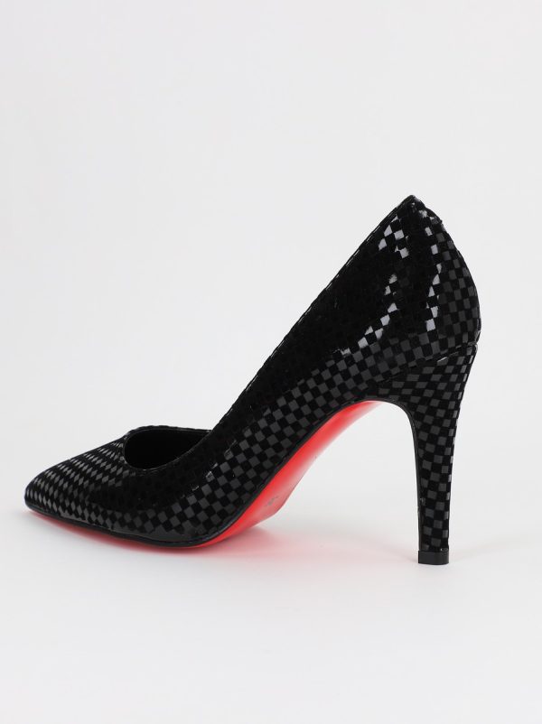 Pantofi Dama cu Toc subtire stiletto Negru cu model (BS799AY2309104) 8