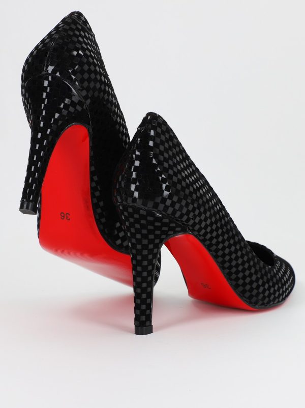 Pantofi Dama cu Toc subtire stiletto Negru cu model (BS799AY2309104) 5