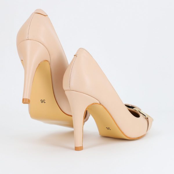 Pantofi Dama stiletto din Piele Eco cu Design Inimioara Bej BS796AY2309133 7