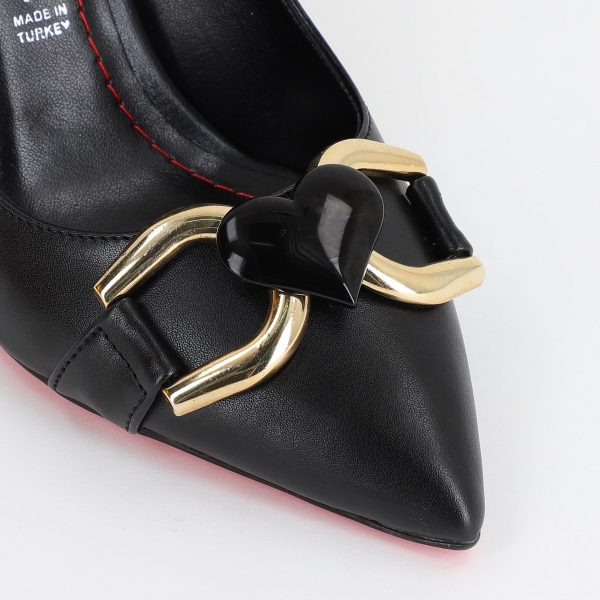 Pantofi Dama stiletto din Piele Eco cu Design Inimioara Negru BS796AY2309135 7