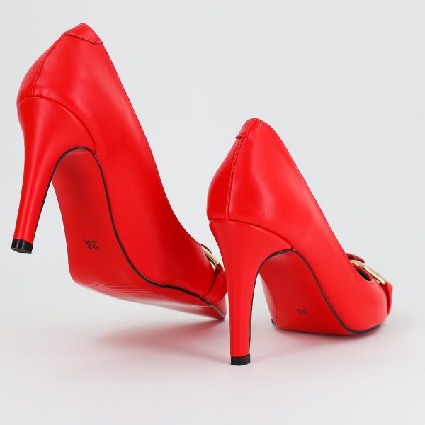 Pantofi Dama stiletto din Piele Eco cu Design Inimioara Rosu BS796AY2309137 7