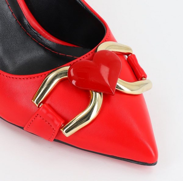 Pantofi Dama stiletto din Piele Eco cu Design Inimioara Rosu BS796AY2309137 8