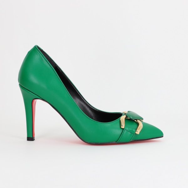 Pantofi Dama stiletto din Piele Eco cu Design Inimioara Verde BS796AY2309134 5