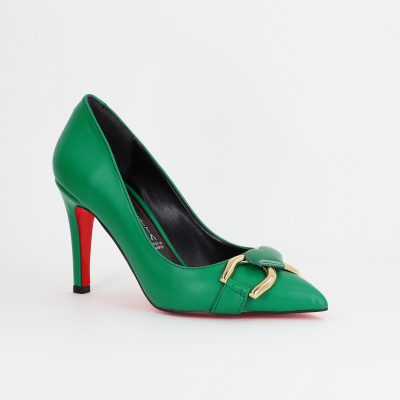 Incaltaminte Dama - Pantofi Dama stiletto din Piele Eco cu Design Inimioara Verde BS796AY2309134