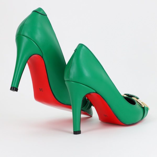 Pantofi Dama stiletto din Piele Eco cu Design Inimioara Verde BS796AY2309134 7