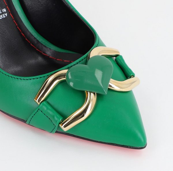 Pantofi Dama stiletto din Piele Eco cu Design Inimioara Verde BS796AY2309134 8