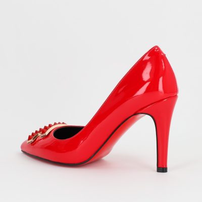 Pantofi din Piele Eco cu Toc Stiletto pentru Femei si Detalii Decorative Rosu