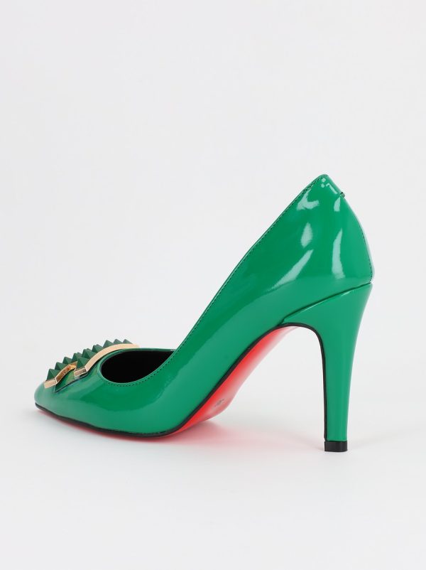 Pantofi de Dama cu Toc Stiletto din Piele Ecologica si Detalii Decorative Verde BS797AY2309138 5