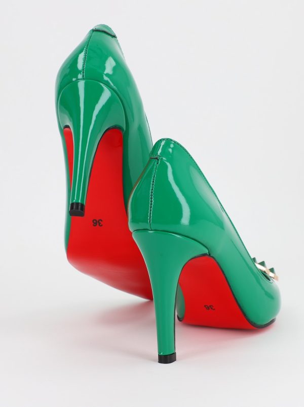 Pantofi de Dama cu Toc Stiletto din Piele Ecologica si Detalii Decorative Verde BS797AY2309138 6