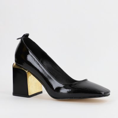 Incaltaminte Dama - Pantofi Dama Piele Eco Vârf Drept cu Toc Negru aspect încrețit BS117AY2310003