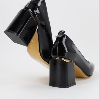 Pantofi Dama Piele Eco Vârf Drept cu Toc Negru aspect încrețit BS117AY2310003