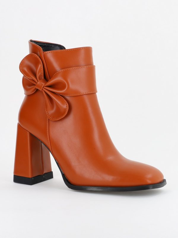 Botine Dama Elegante - Botine dama din piele ecologică cu fundiță Maro (BS5002BT2310243)