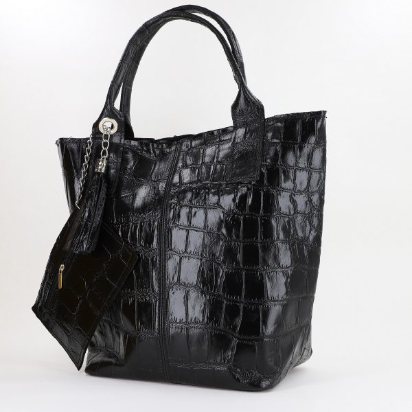 Geanta Dama din Piele Naturala Shopper, Breloc cu Buzunar Negru- Laura Biaggi BS0201SH2310608 5
