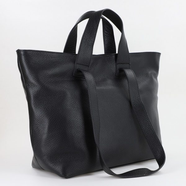 Geanta de Mana - Geantă damă Shopper din piele naturală texturată Neagră de umar Laura Biaggi BS54124SH2310617