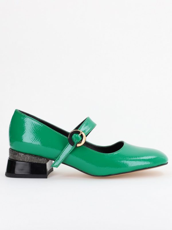 Pantofi cu Toc Jos Eleganti Ornamente cu Pietricele din Piele Ecologica culoare Verde Lucios - BS102AY2311330 5