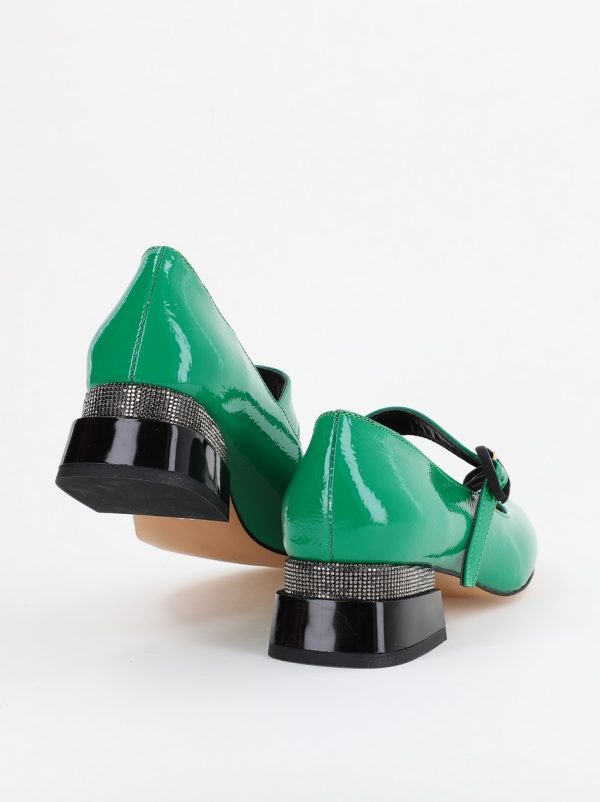 Pantofi cu Toc Jos Eleganti Ornamente cu Pietricele din Piele Ecologica culoare Verde Lucios - BS102AY2311330 8