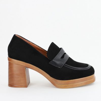 Pantofi pentru femei din Piele Ecologica cu Vârf Rotund cu Toc Negre