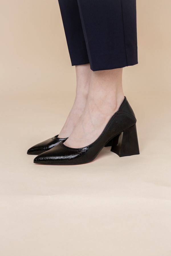 Pantofi Dama Toc Piele Ecologica negru texturat(BS2001D2401616) 7