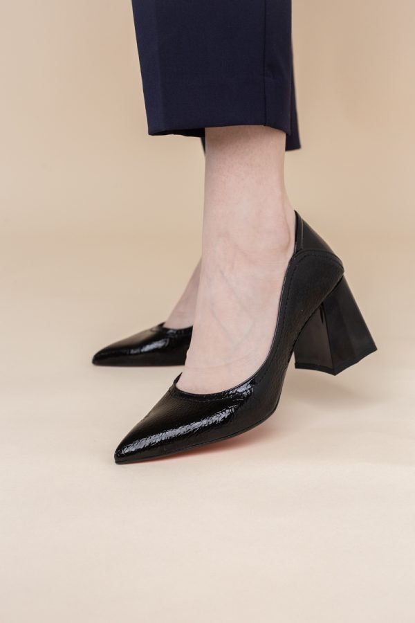 Pantofi Dama Toc Piele Ecologica negru texturat(BS2001D2401616) 5