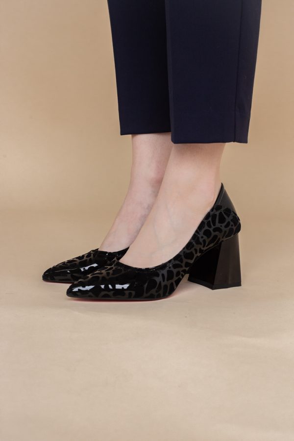 Pantofi Dama Toc Piele Ecologica negru cu model (BS2001D2401612) 7