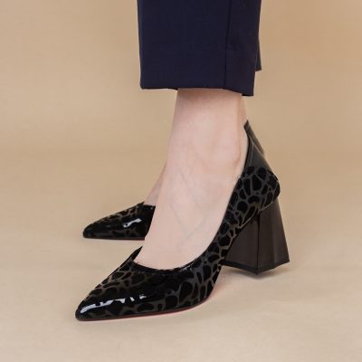 Pantofi Dama Toc Piele Ecologica negru cu model (BS2001D2401612)