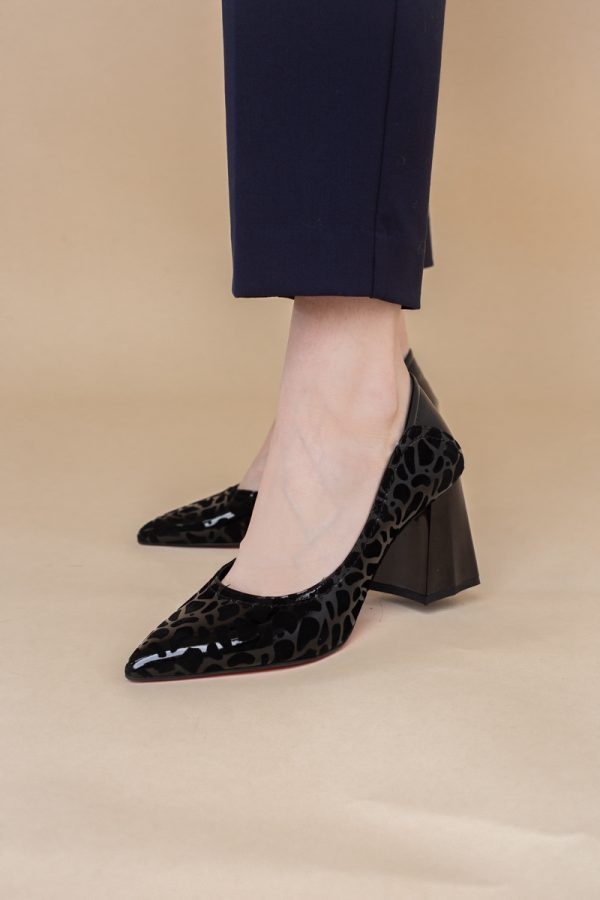 Pantofi Dama Toc Piele Ecologica negru cu model (BS2001D2401612) 5