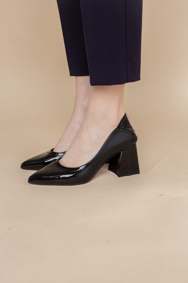 Pantofi Dama Toc Piele Ecologica negru lucios (BS2001D2401608) 175
