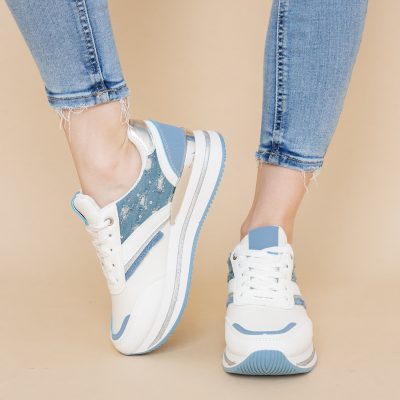 Pantofi sport damă piele ecologică și material textil Albastru (BS305EV2401632)
