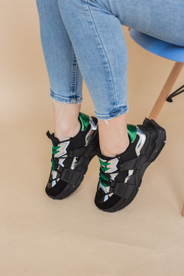 Pantofi sport damă cu elemente design reflectorizante Negru cu verde (BS302EV2401624) 11