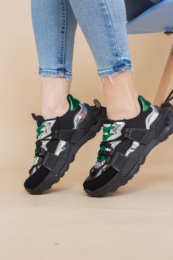 Pantofi sport damă cu elemente design reflectorizante Negru cu verde (BS302EV2401624) 5