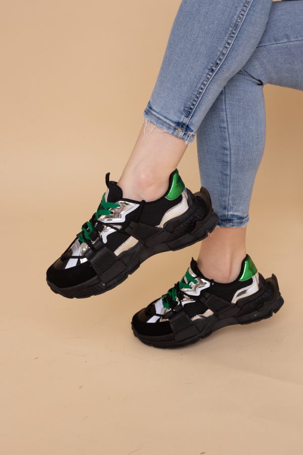 Pantofi sport damă cu elemente design reflectorizante Negru cu verde (BS302EV2401624) 9