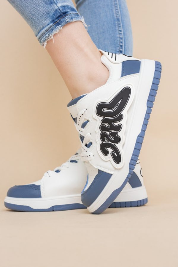 Sneakers damă sport piele ecologică Alb cu Albastru (BS296EV2401652) 9