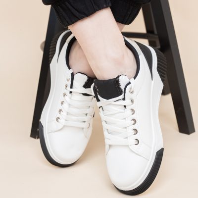 Pantofi damă sport casual piele ecologică Alb cu Negru (BS322EV2401647)