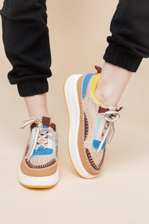 Pantofi damă sport piele ecologică si textil Maro cu Albastru (BS298EV2401620) 5