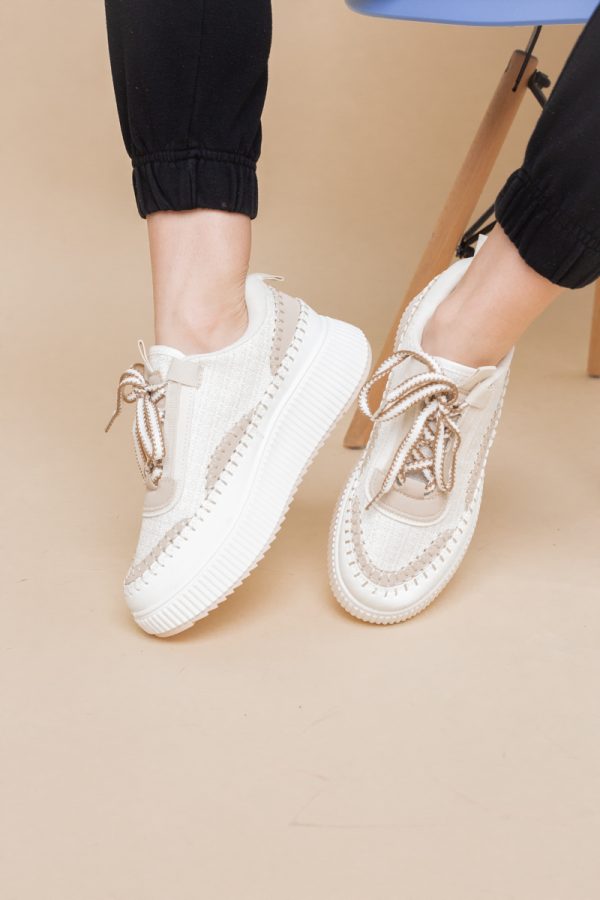 Pantofi damă sport piele ecologică si textil Alb Bej (BS288EV2401637) 9