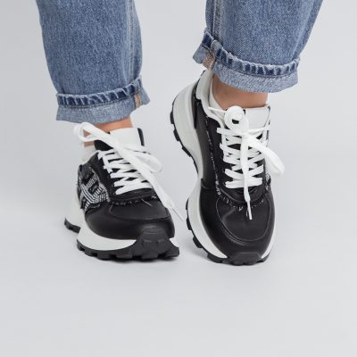 Pantofi sport damă piele ecologică și material textil Negru (BS308EV2401640)