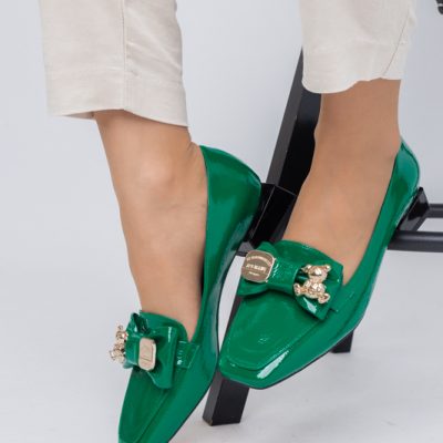 Pantofi cu Toc jos Eleganti din Piele Ecologica Verde - BS161BA2401520