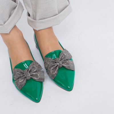 Pantofi cu Toc Jos Eleganti cu Fundita din Piele Ecologica culoare Verde (BS162BA2401522)