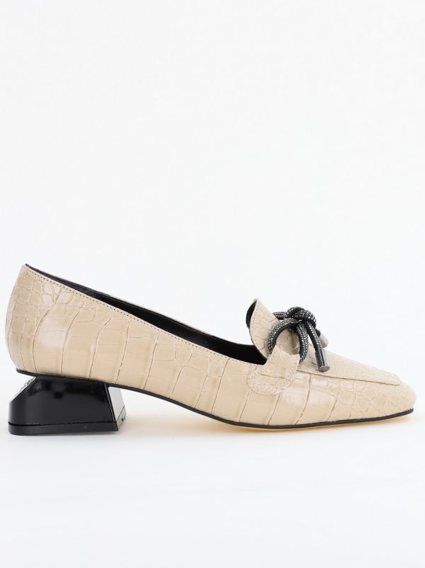 Pantofi cu Toc Eleganti din Piele Ecologica Texturată Bej - BS156CBA2401507 5